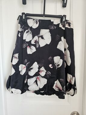 White House Black Market Black Skirt with White & Pink Painterly Floral